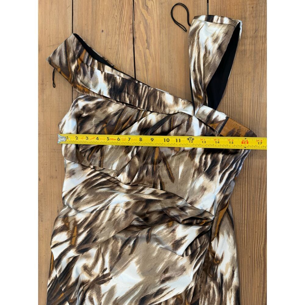 NWT Maggy London Brown Tan Cream Asymmetrical Neckline Cocktail Dress 14 - Picture 8 of 8